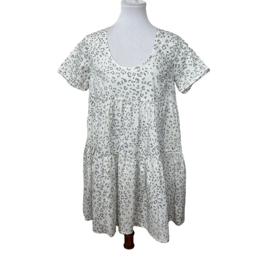 A New Day Cream Leopard Print Womens Flutter Short Sleeve Tiered Ruffle Dress XS